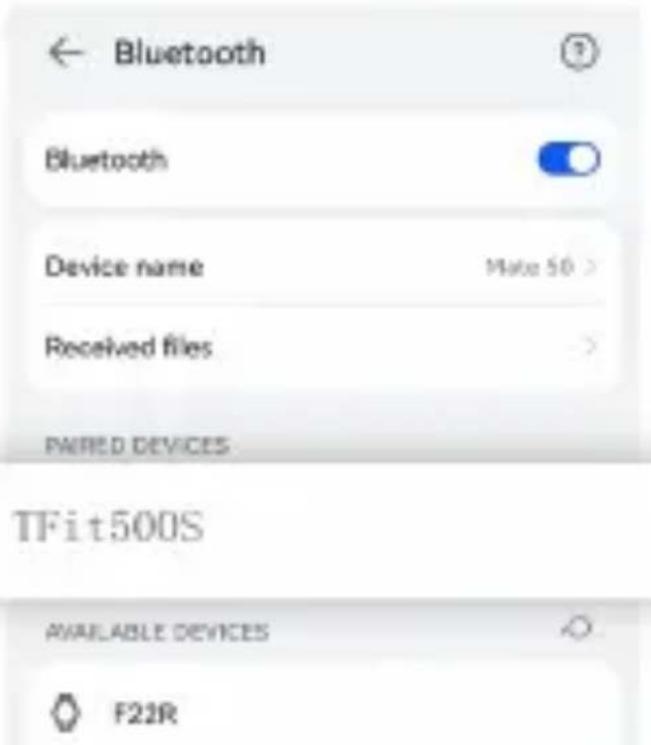 Bluetooth Bluetooth Device name Mate 50 > Received files PAIRED DEVICES TFit500S AVAILABLE DEVICES F22R