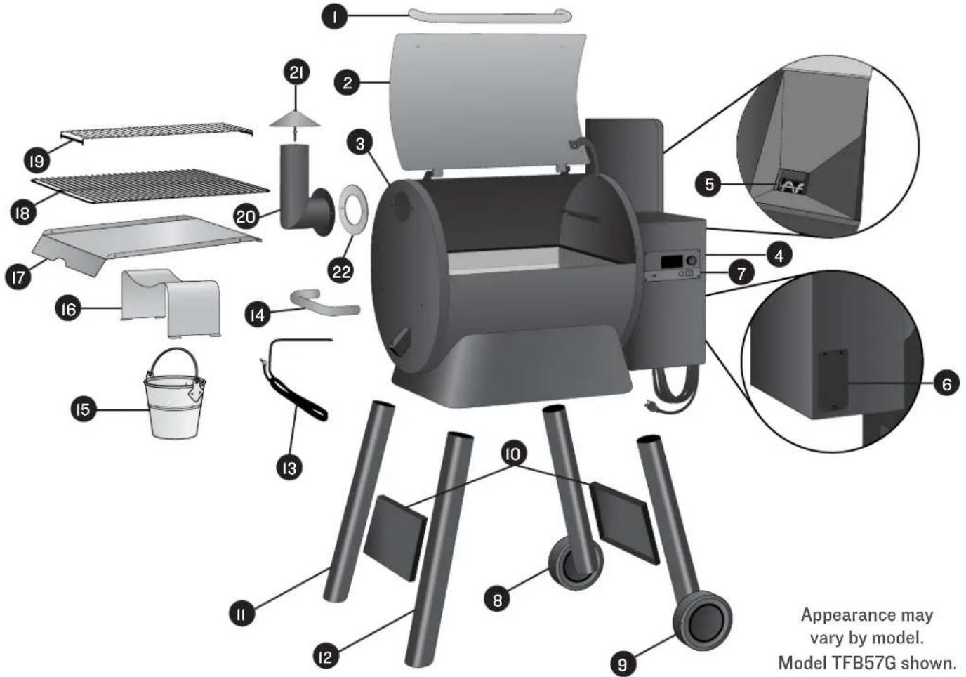 Appearance may vary by model. Model TFB57G shown.