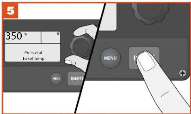 5 350 °F Press dial to set temp MENU IGN/TE MENU I