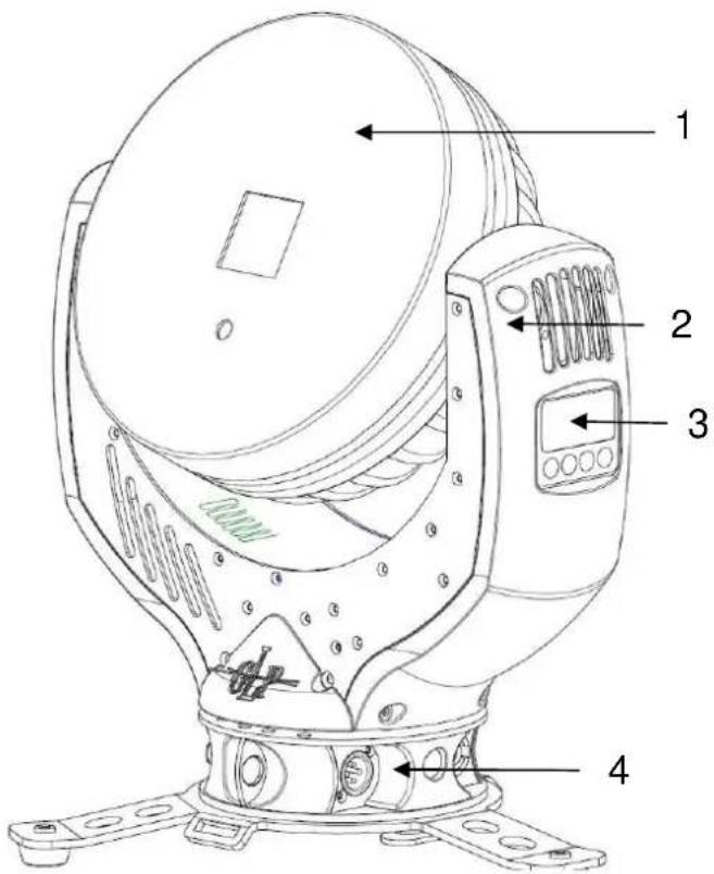Technical diagram of a radar or surveying instrument with numbered parts labeled 1 to 4