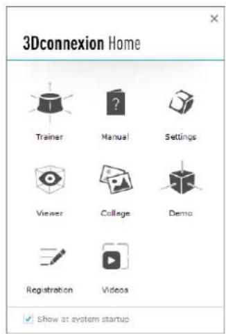 3Dconnexion Home Trainer Manual Settings Viewer College Demo Registration Videos Show at system startup