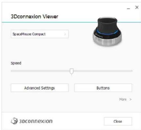 3Dconnexion Viewer SpaceMouse Compact Speed Advanced Settings Buttons More > 3Dconnexion Close