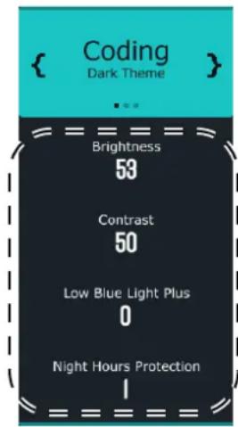 Coding Dark Theme Brightness 53 Contrast 50 Low Blue Light Plus 0 Night Hours Protection 1