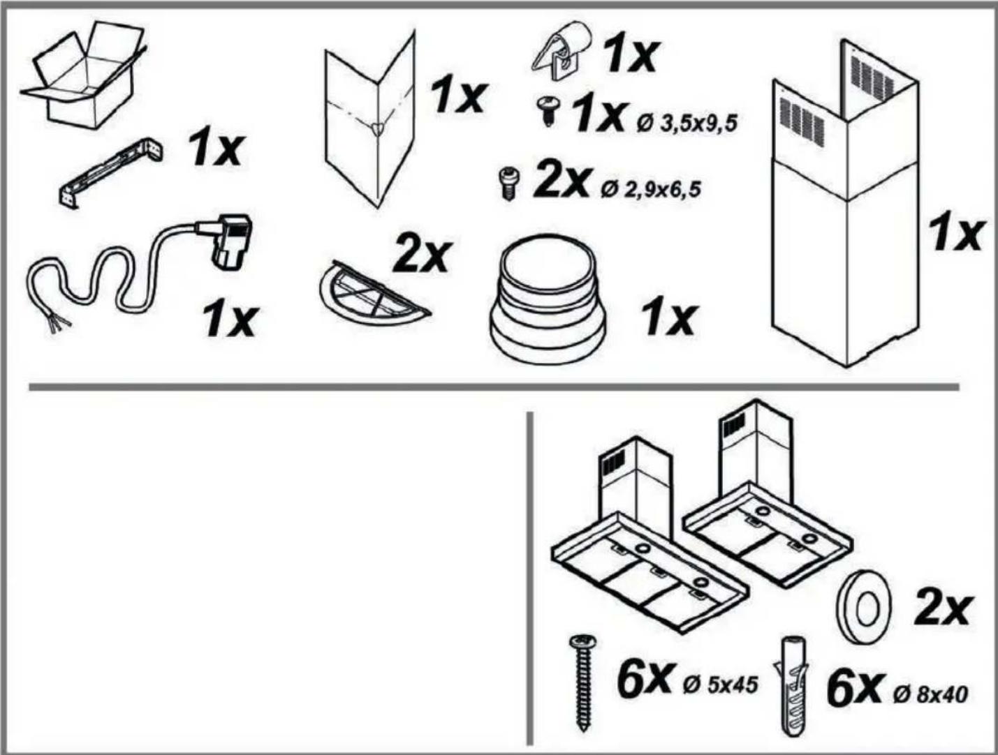 1x 1x 1x Ø3,5x9,5 2x Ø2,9x6,5 1x 1x 2x 1x 2x 6X Ø5x45 6X Ø8x40