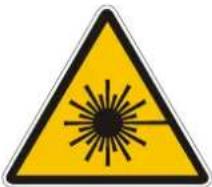 Yellow triangular warning sign with black radiating lines and a starburst symbol in the center
