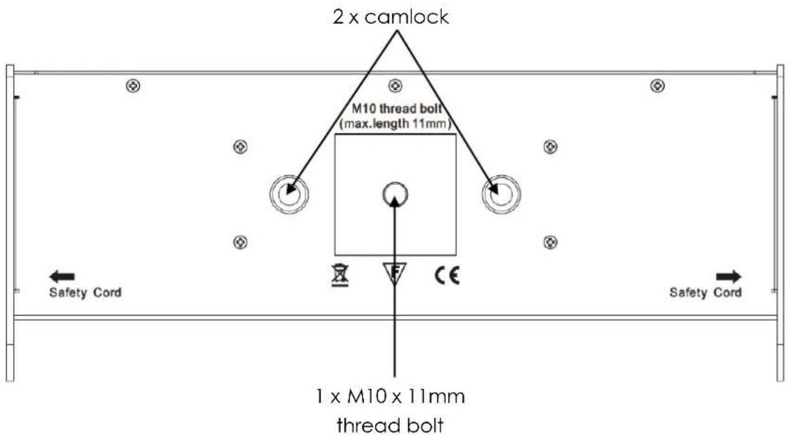 2 x camlock M10 thread bolt (max.length 11mm) Safety Cord 1 x M10 x 11mm thread bolt Safety Cord
