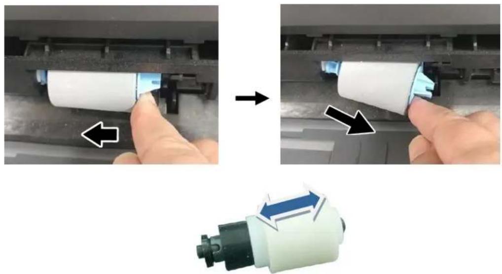 AVISION AP400 - Press down the tab at the end of the roller as shown. - 1