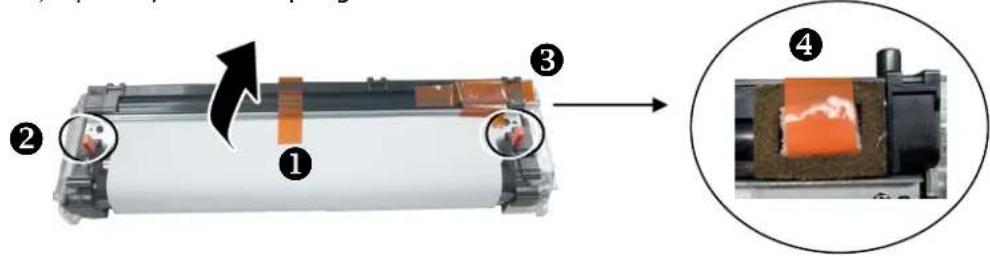 Diagram illustrating a printer's internal structure with labeled parts and an inset showing the close-up of the component.