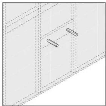 Pure architectural line drawing of a window with two cylindrical fixtures, no text or symbols present