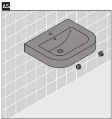 Isometric view of a square sink with a circular opening, placed on a tiled floor (no text or symbols)