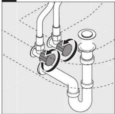 Diagram of a plumbing sink with pipe fittings and valve mechanism (no text or labels)