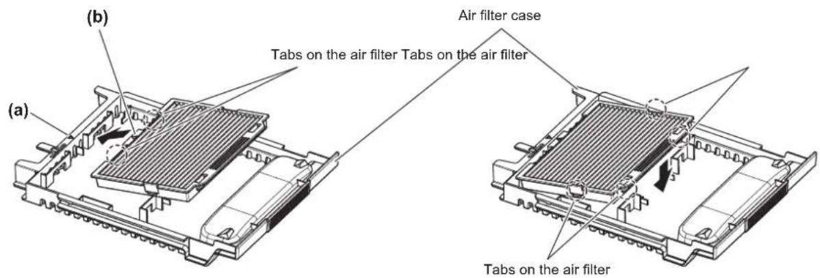 (b) Air filter case Tabs on the air filter Tabs on the air filter (a) Tabs on the air filter