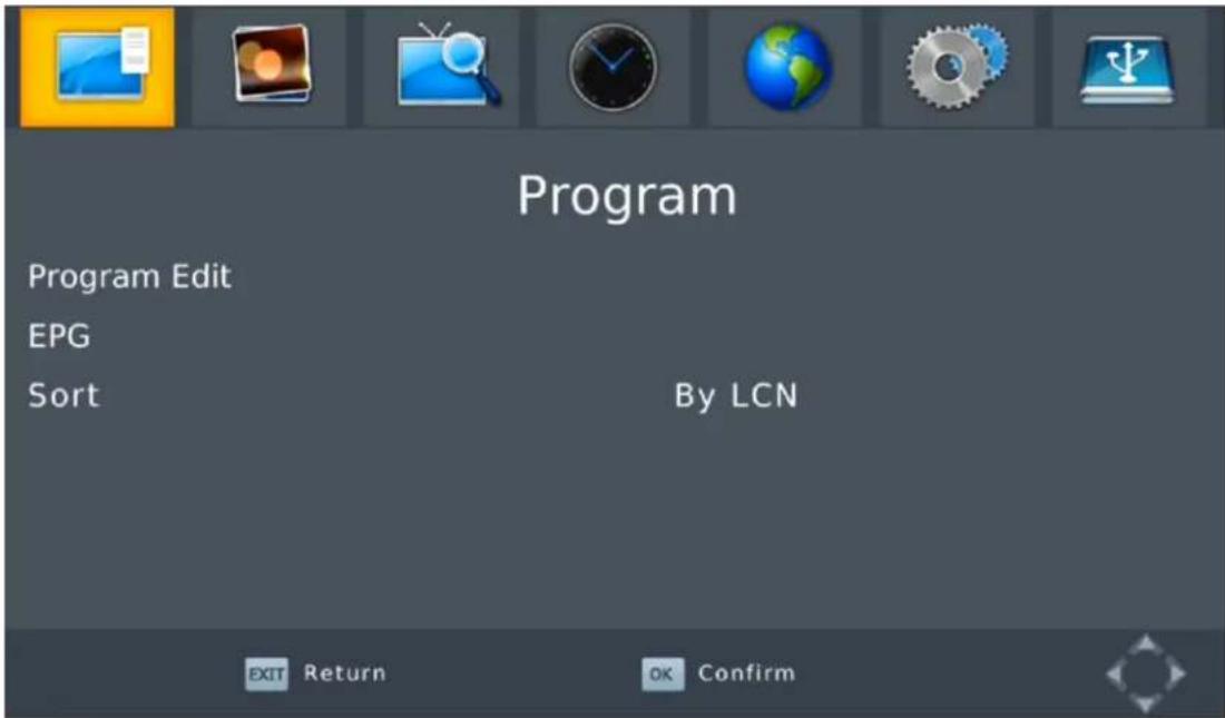 Program Program Edit EPG Sort By LCN EXIT Return OK Confirm