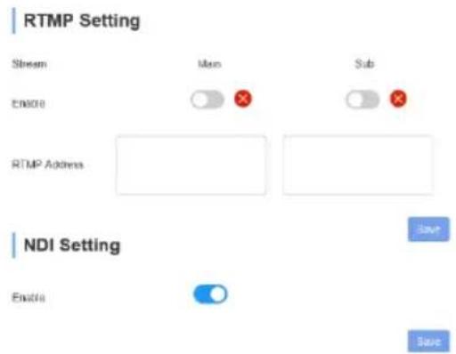 RTMP Setting Stream Men Sub Ensure RTMP Address NDI Setting Enable Save Basic