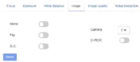 Focus Exposure White Balance Xiage Xiage Quality Noise Reduction Mirror Flip BLC Reset Gamma D-WOR