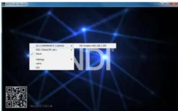 ACCONVERENCE CAMERA PRO-CONVART 46+ ✓ Name Settings value Exit HD: Grupen-482.108.2.000 NDI http://27/07.108.5.48