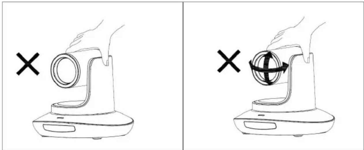 Diagram showing two hand positions on a device with 'X' symbols indicating absence or failure, and a magnified view of the device's rotation.