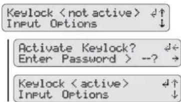 Keylock ♦↑ Input Options ↓ Activate Keylock? ♦← Enter Password > --? → Keylock ♦↑ Input Options ↓