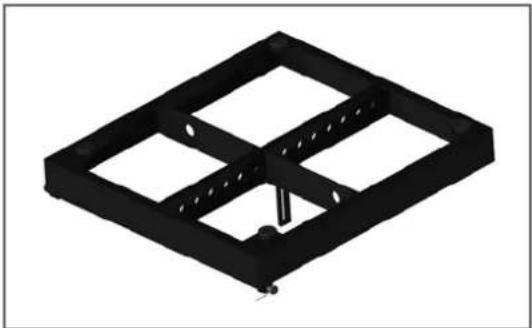 3D rendering of a black rectangular electronic component with four square cutouts and a central screw (no text or symbols)