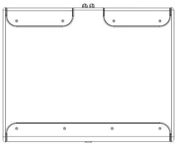 Pure technical line drawing of a rectangular frame with rounded corners and two internal compartments (no text or symbols)