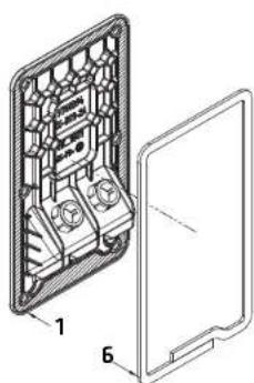 Technical line drawing of a device interior showing internal components and a separate open panel (no text or symbols)