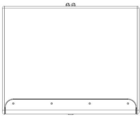 Pure technical line drawing of a rectangular frame with rounded corners and three small circular holes at the bottom (no text or symbols)