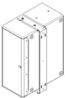 Technical line drawing of a rectangular enclosure with mounting holes and internal ribs (no text or symbols)