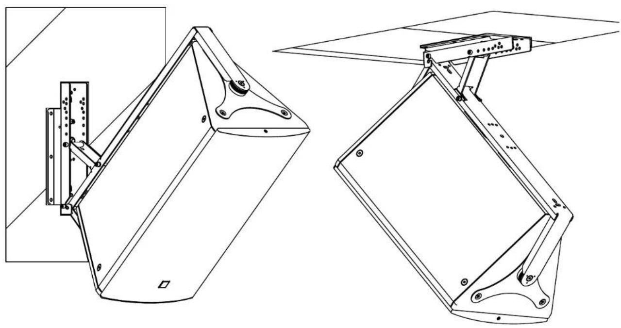 Technical line drawing of two mechanical components with mounting brackets and structural supports (no text or symbols)