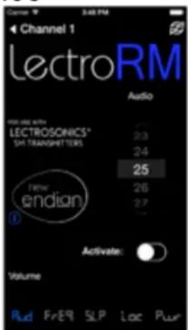 Channel 1 ElectroRM Audio File Edit With: LECTROSONICS* DA TRANSPORTERS 23 24 25 26 27 TWO endian ① Activate: Volume Rud FrER SLP Loc Plur