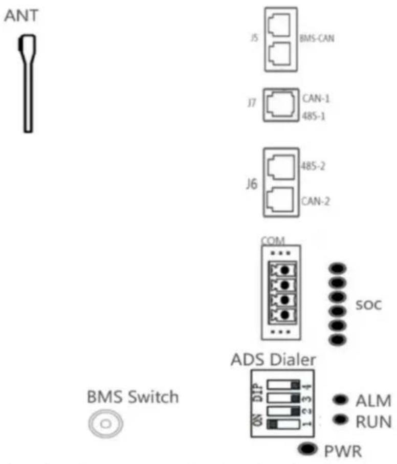 ANT J5 BMS-CAN J7 CAN-1 485-1 J6 485-2 CAN-2 COM SOC ADS Dialer ALM RUN PWR BMS Switch