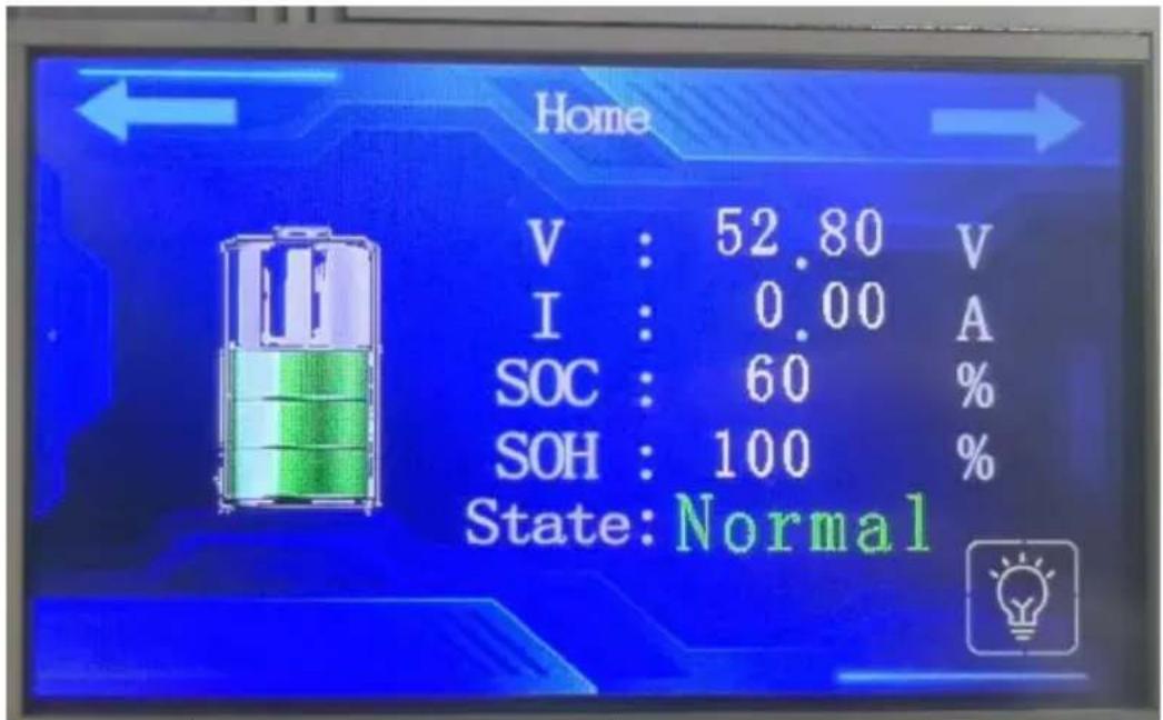 Home V : 52.80 V I : 0.00 A SOC : 60 % SOH : 100 % State: Normal