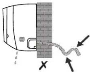 Diagram showing a wall-mounted device emitting exhaust heat, with arrows indicating airflow direction and pressure points.
