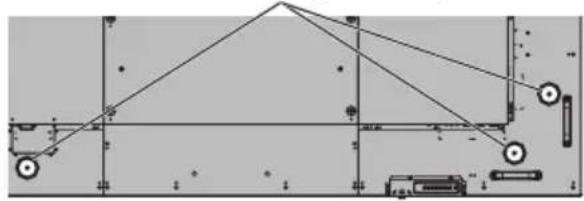 Technical line drawing of a mechanical assembly with pulleys and components (no text or symbols)