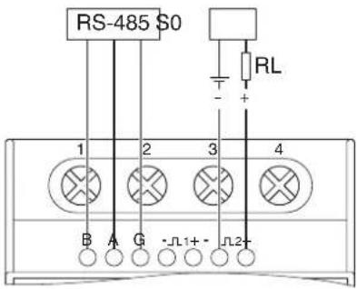 RS-485 S0 1 2 3 4 B A G -L1+ -L2-