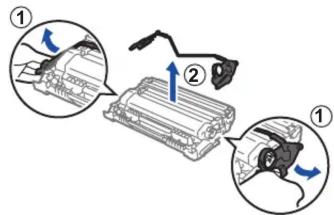 Diagram showing mechanical assembly steps with numbered instructions and directional arrows indicating motion