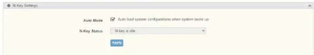 N-Key Settings Auto Mode ✓ Auto load system configurations when system boots up N-Key Status N-key is idle Apply