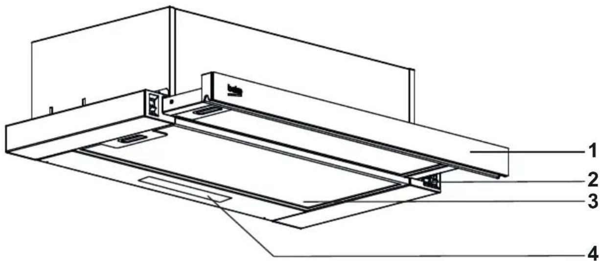 Technical diagram of a mechanical assembly with numbered components labeled 1 to 4