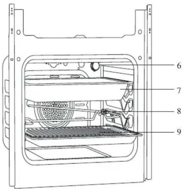 Technical diagram of an internal refrigerator with numbered parts labeled 6, 7, 8, and 9