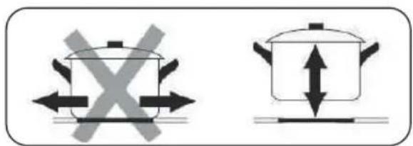 Diagram showing two cooking pots with crossed arrows indicating heating or cooling process, likely illustrating a cooking or cooking setup.