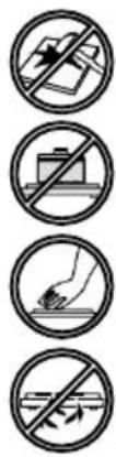 Four circular symbols with prohibition signs, depicting environmental protection measures.