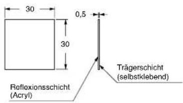 30 0,5 30 Reflexionsschicht (Acryl) Trägerschicht (selbstklebend)