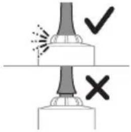 Diagram showing correct and incorrect welding or welding process with checkmark and cross symbols