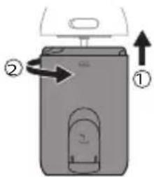 Diagram of a device with labeled parts and directional arrows indicating movement or orientation