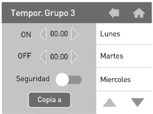 Tempor. Grupo 3 ON 00:00 OFF 00:00 Seguridad Lunes Martes Miercoles Copia a