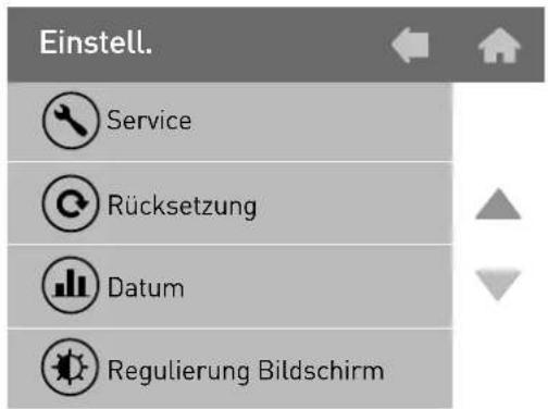 Einstell. Service Rücksetzung Datum Regulierung Bildschirm