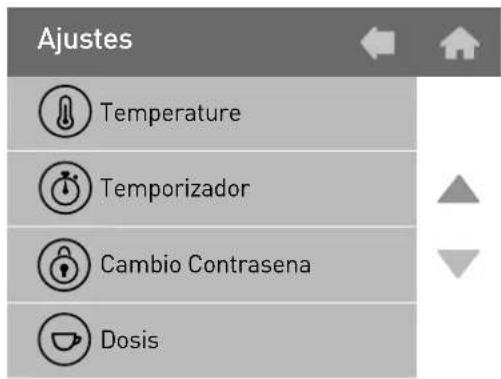 Ajustes Temperature Temporizador Cambio Contrasena Dosis