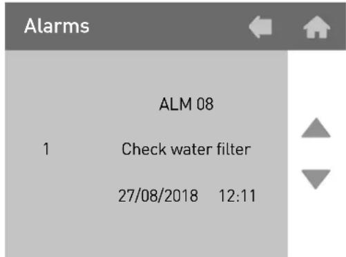 Alarms ALM 08 1 Check water filter 27/08/2018 12:11