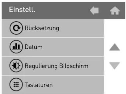 Einstell. Rücksetzung Datum Regulierung Bildschirm Tastaturen