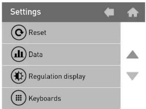 Settings Reset Data Regulation display Keyboards