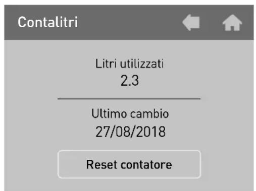 Contalitri Litri utilizzati 2.3 Ultimo cambio 27/08/2018 Reset contatore